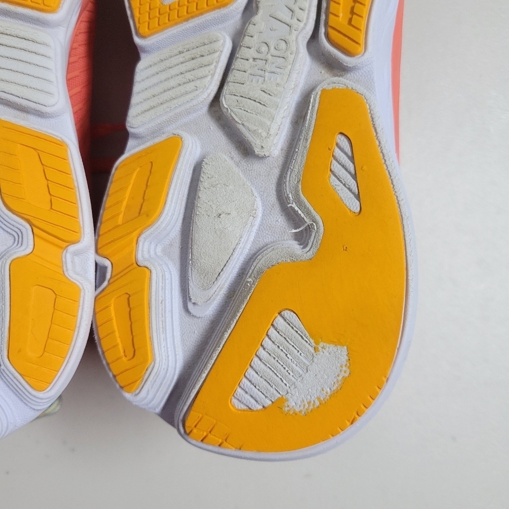Hoka One One Women's Coral and Yellow Running Shoes - Picture 11 of 16